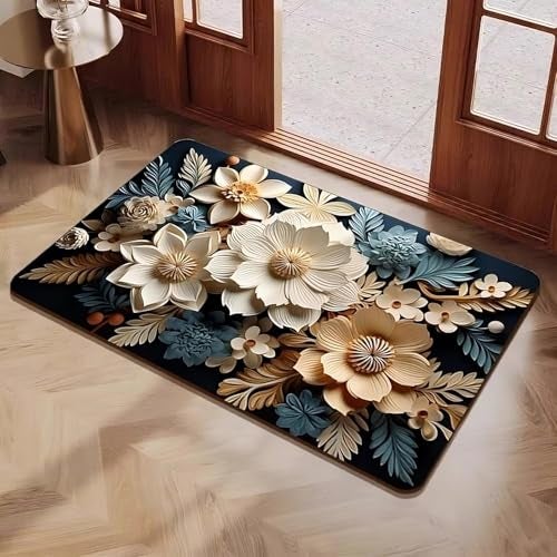 Royser Non-Slip 3D Floral Bath Mat, Quick Dry Absorbent Silicone Floor Mat, Anti Skid Doormat for Bathroom, Home, Office, Living Room, Hallway Runner, Soft Cushion Carpet Rug (3D Flowers) - Image 1