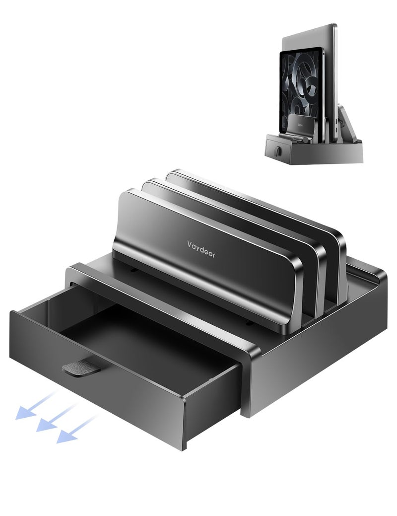 Vaydeer Vertical Laptop Stand with DrawerDual Slots Plastic Laptop Holder Storage with Space Saving 4in1 DesignAdjustable Laptop Organizer Stand for DeskSupports MacBookChromebookSurfaceDell - Image 2