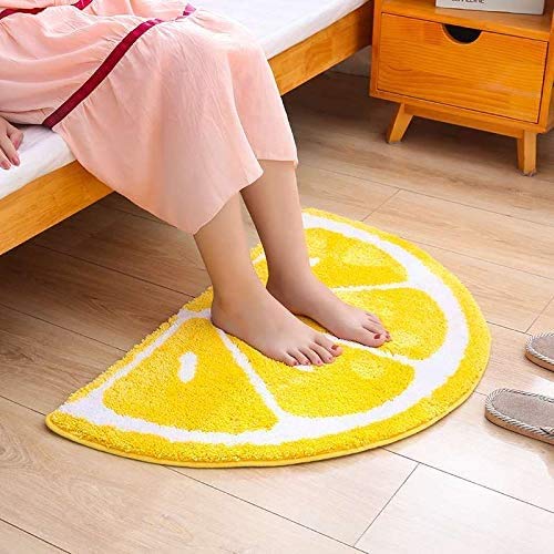 HYST Lemon Bathroom Rug Yellow Semi-Circle Non-Slip Water-Absorbent Lemon Bath Mat Bedroom Bathtub Shower Room Mat,Kitchen Kid Room Decor - Image 5