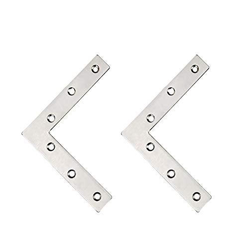 Tiberham Flat L Shaped Corner Bracket, Tiberham 2Pcs 120 x 120 mm Stainless Steel Right Angle Corner Brace Repair Plate, Heavy Duty Furniture Fastener Joint Corner Connector for Wood Shelf Cabinet Table Chair - Image 1