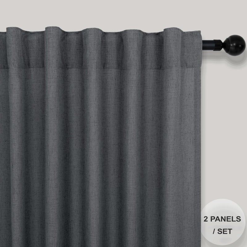 Pitalk داكن رمادي الستائر المطبخ للنافذة الصغيرة 36 ​​بوصة طول 2 عبوة الخلفية الجيب الجيب البدائي Farmhouse Cafe Semi Semi Sterts Short Gray Linen Stertains لغرفة نوم الحمام 3 قدم × 3 قدم - Image 2
