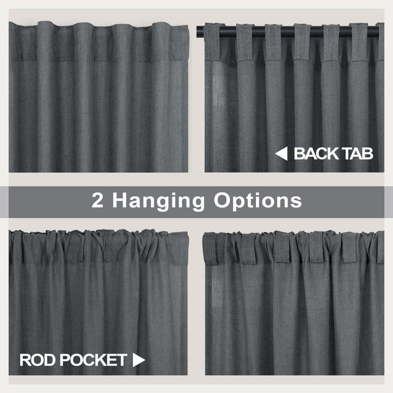 Pitalk داكن رمادي الستائر المطبخ للنافذة الصغيرة 36 ​​بوصة طول 2 عبوة الخلفية الجيب الجيب البدائي Farmhouse Cafe Semi Semi Sterts Short Gray Linen Stertains لغرفة نوم الحمام 3 قدم × 3 قدم - Image 4