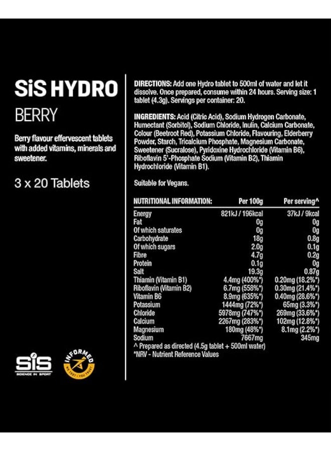 Science in Sport SiS Go Hydro Effervescent Electrolyte Tablets Zero Sugar Hydration Recovery Berry 20 Pack - Image 5