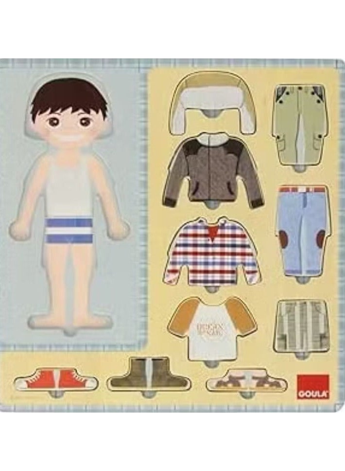 A wooden puzzle with a dress-up design born from Jola 