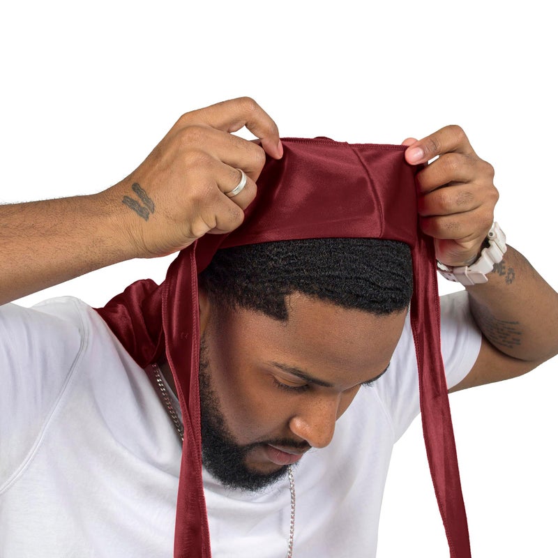 ForceWave Silky Durag for Men Wave Cap Satin Dorag for Men Women 360 Wave (Burgundy) - Image 3