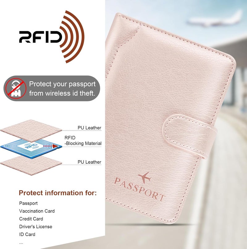 Herain Passport Holder & Case - Family Travel Combo With Passport & Vaccine Card Holder, D-magnetic clasp-rose gold, Magnetic Clasp - Image 5