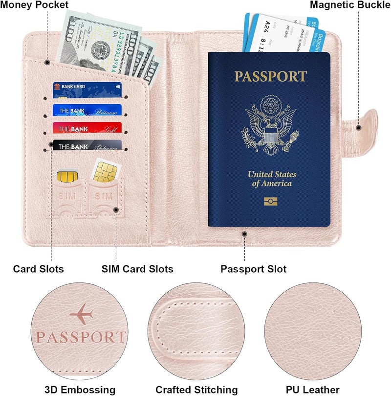 Herain Passport Holder & Case - Family Travel Combo With Passport & Vaccine Card Holder, D-magnetic clasp-rose gold, Magnetic Clasp - Image 4