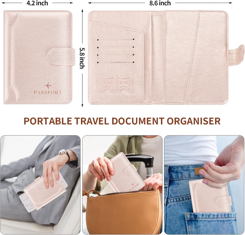 Herain Passport Holder & Case - Family Travel Combo With Passport & Vaccine Card Holder, D-magnetic clasp-rose gold, Magnetic Clasp - Image 3