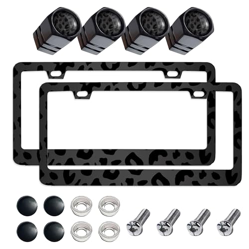 JINGSEN 2Pcs Printed Aluminum Alloy License Plate Frames and 1 Set of Printed Valve CapsSturdy and RustProof Aluminum BracketsUnisex Car License Plate FramesScrews Included - Image 1