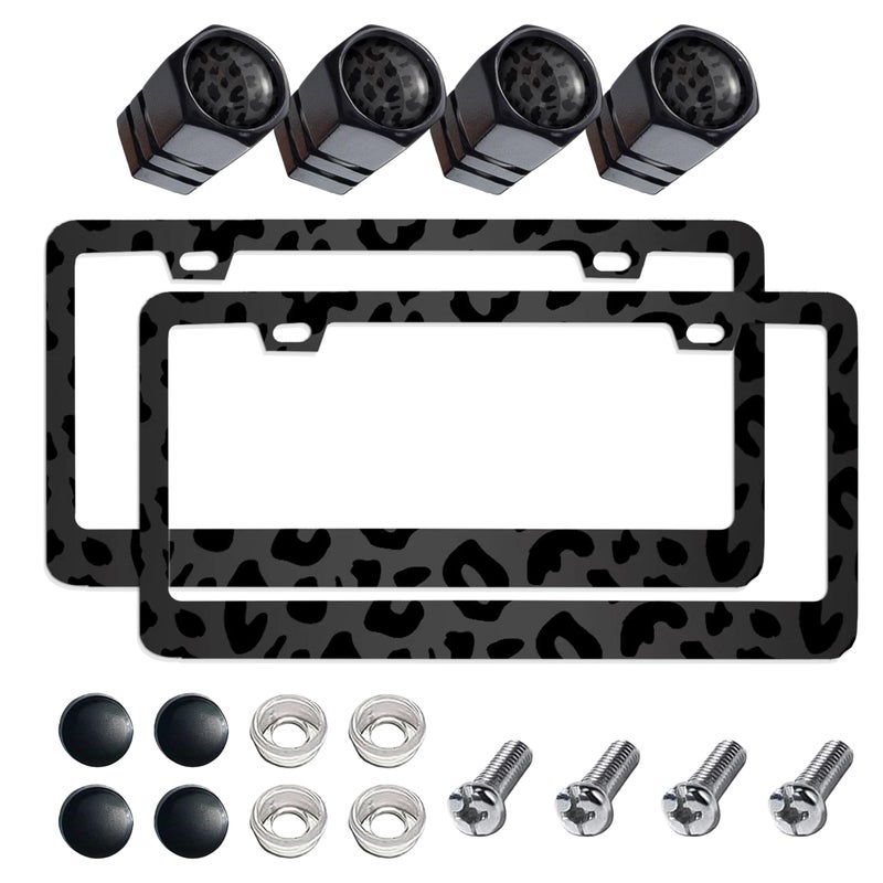 JINGSEN 2Pcs Printed Aluminum Alloy License Plate Frames and 1 Set of Printed Valve CapsSturdy and RustProof Aluminum BracketsUnisex Car License Plate FramesScrews Included - Image 3