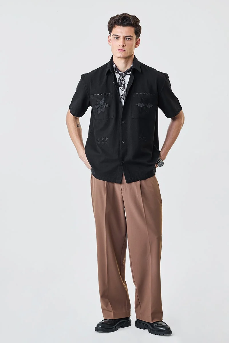 سنيتش Black Embroidered Half Sleeve Oversized Shirt