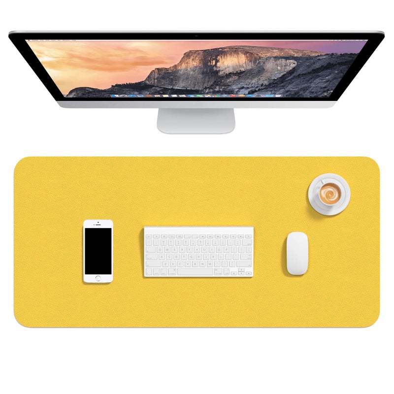 Hsurbtra Desk Pad 30 x 14 PU Leather Desk Mat XL Extended Mouse Pad Waterproof Desktop Blotter Protector NonSlip Ultra Thin Large Laptop Keyboard Writing Mat for Office Home Yellow - Image 2