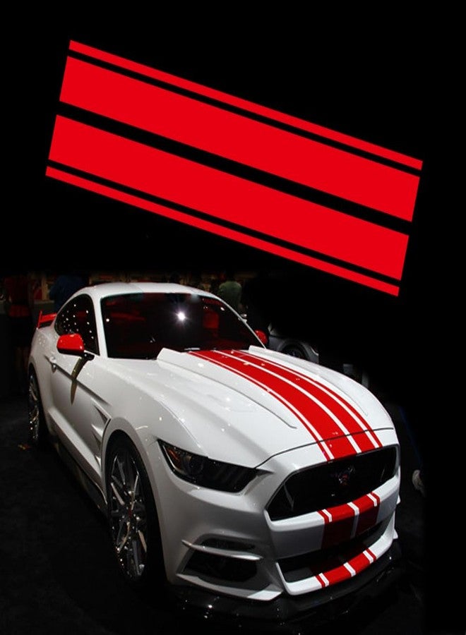 Leasinder Car Hood Stripe Sticker Universal Auto Racing Stripes Body Side Decal Vinyl Stripe Sticker Accessories Modified Decoration for Car Vehicles (Red, 63 * 11'') - Image 1
