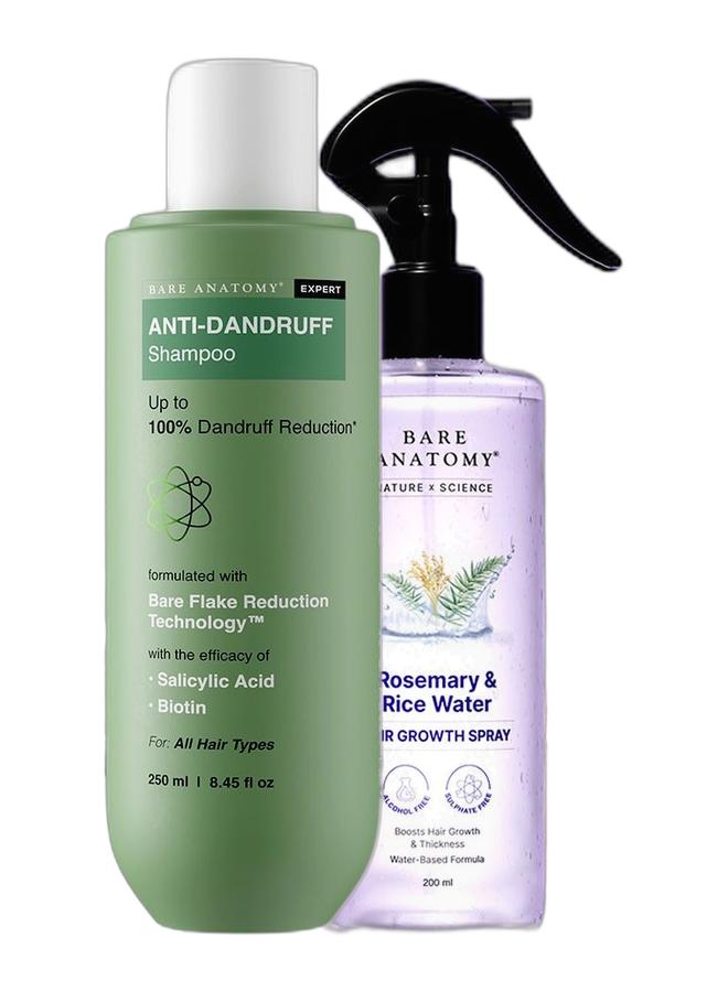 BARE ANATOMY Anti Dandruff Shampoo (Salicylic Acid & Biotin) 250ml & Rosemary Water Spray for Hair Growth 200ml Bundle - Image 1