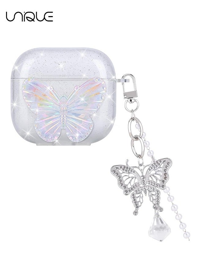 Unique For AirPods 4th Generation with Butterfly Crystal Bracelets Chain - Pretty Cute Bling Colorful Butterfly TPU Shockproof Protective Skin Cover for Airpods 4th Generation  - Image 1