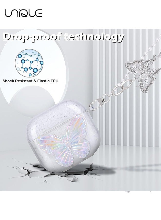 Unique For AirPods 4th Generation with Butterfly Crystal Bracelets Chain - Pretty Cute Bling Colorful Butterfly TPU Shockproof Protective Skin Cover for Airpods 4th Generation  - Image 2