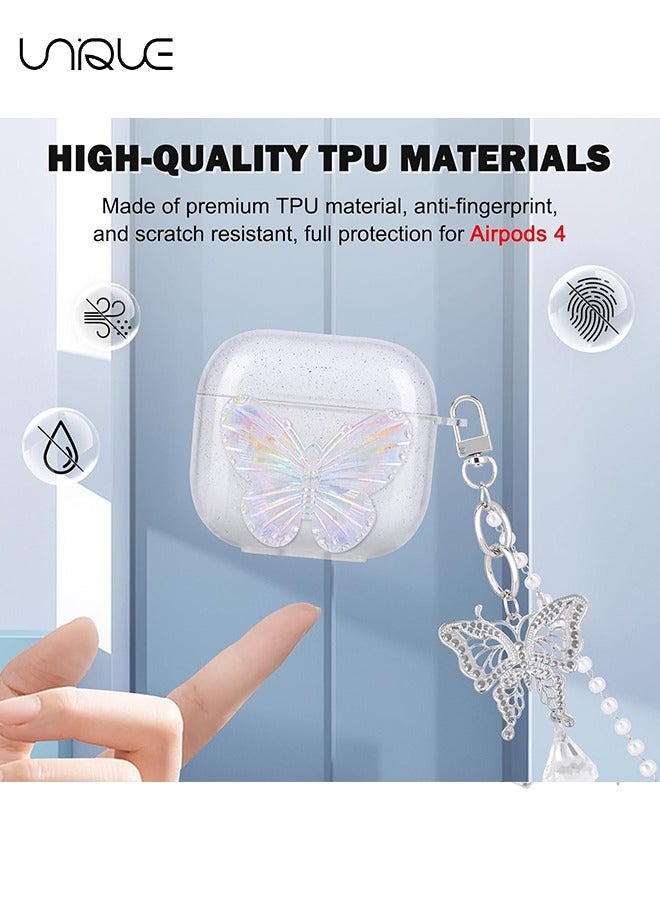 Unique For AirPods 4th Generation with Butterfly Crystal Bracelets Chain - Pretty Cute Bling Colorful Butterfly TPU Shockproof Protective Skin Cover for Airpods 4th Generation  - Image 4