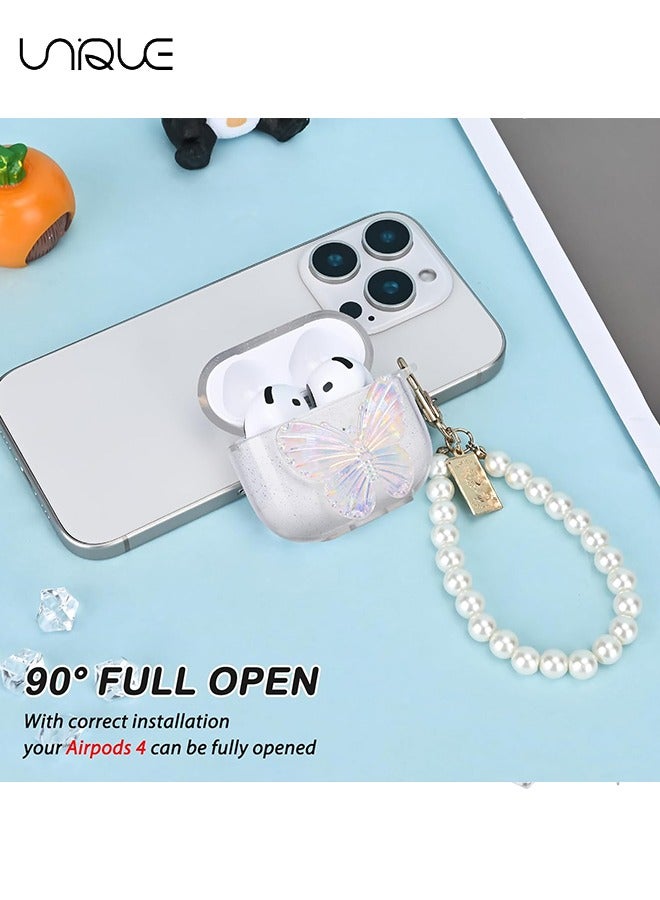 Unique For AirPods 4th Generation with Butterfly Crystal Bracelets Chain - Pretty Cute Bling Colorful Butterfly TPU Shockproof Protective Skin Cover for Airpods 4th Generation  - Image 5