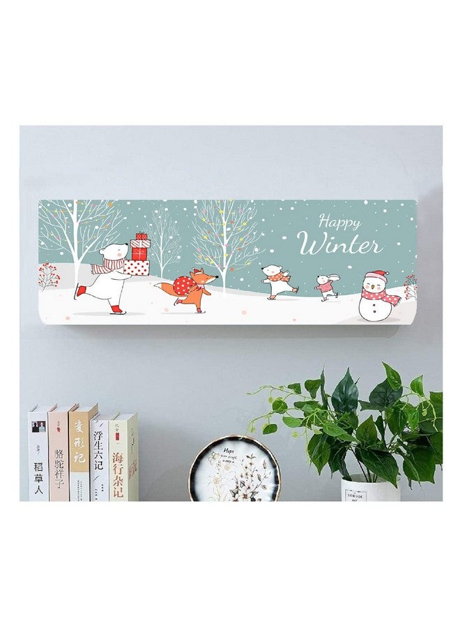 DARSHANAM WORLD Printed Air Conditioning Dust Cover Folding Designer Ac Cover for Indoor Split Ac 1.5 ton (97 x 31 x 21 .5 cm ) (HAPPY WINTER), Polyester - Image 1