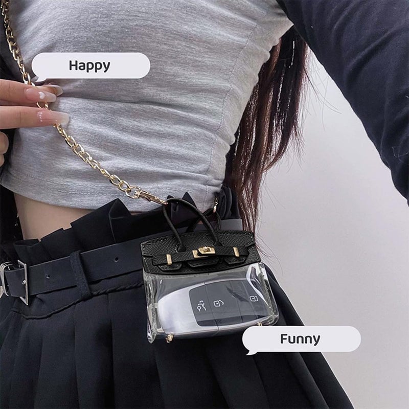 إكسفور حقيبة يد مبتكرة صغيرة لمفاتيح السيارة، حقيبة حمل شفافة لطيفة لمفاتيح السيارة مع سلاسل مفاتيح، حقيبة سلسلة مفاتيح مقاومة للماء، حقيبة جلدية صغيرة محمولة، محفظة مفاتيح سيارة صغيرة بمقبض - Image 4