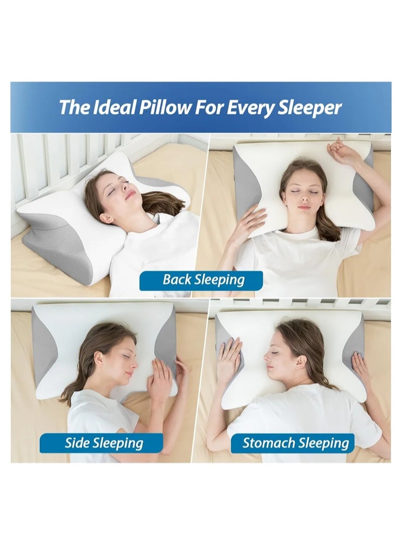 نقطة التسوق وسادة عنق لتخفيف آلام الرقبة، وسادة مريحة 2 في 1 للنوم، وسائد سرير تقويمية من إسفنج الذاكرة لمن ينامون على الجانب أو الظهر أو البطن مع غطاء وسادة تبريد - Image 5