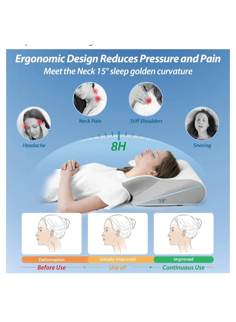 نقطة التسوق وسادة عنق لتخفيف آلام الرقبة، وسادة مريحة 2 في 1 للنوم، وسائد سرير تقويمية من إسفنج الذاكرة لمن ينامون على الجانب أو الظهر أو البطن مع غطاء وسادة تبريد - Image 3