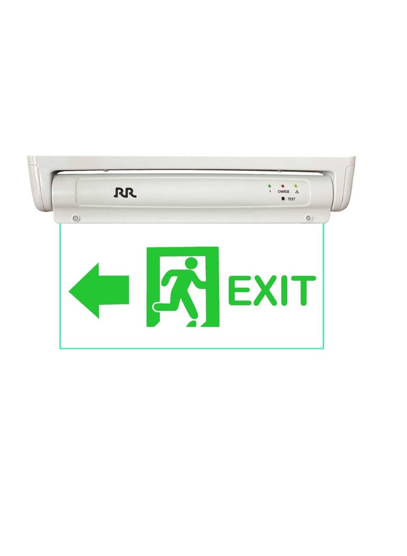 RR Exit Green Sign in Clear Light Board 230V with Battery Backup (Exit Left) - Image 1