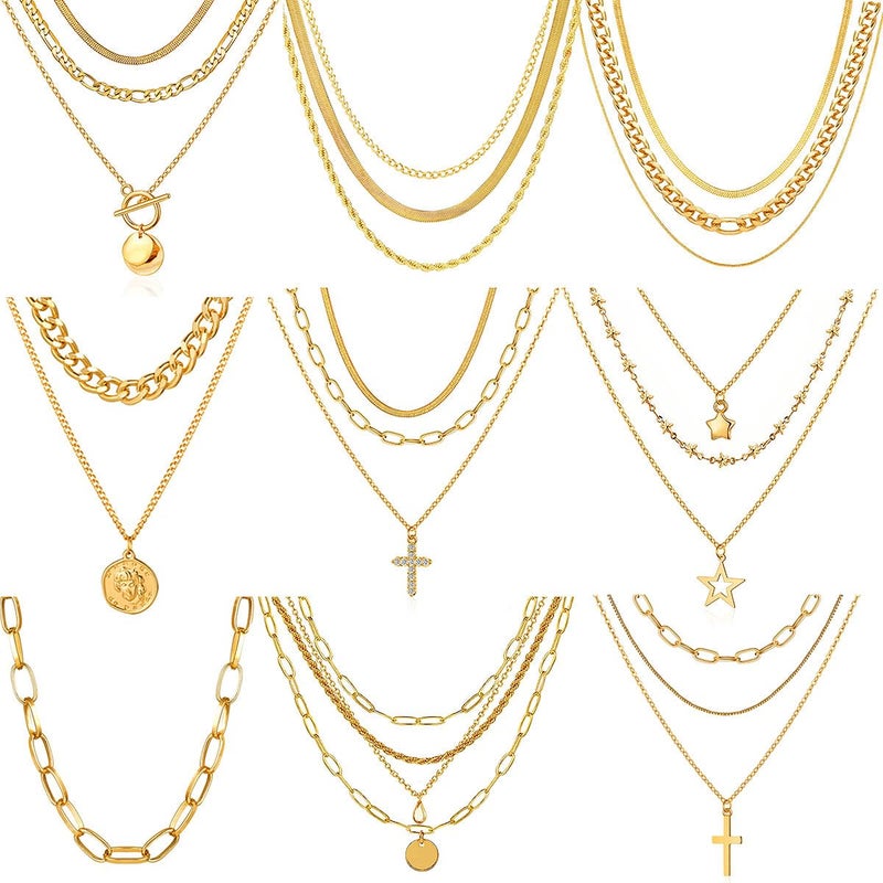 CONGYING 9pcs Gold Plated Necklaces set for Women, Gold Dainty Choker Necklace Trendy, Adjustable Layering Necklace Set for Women Gifts (lay-9gold) - Image 1