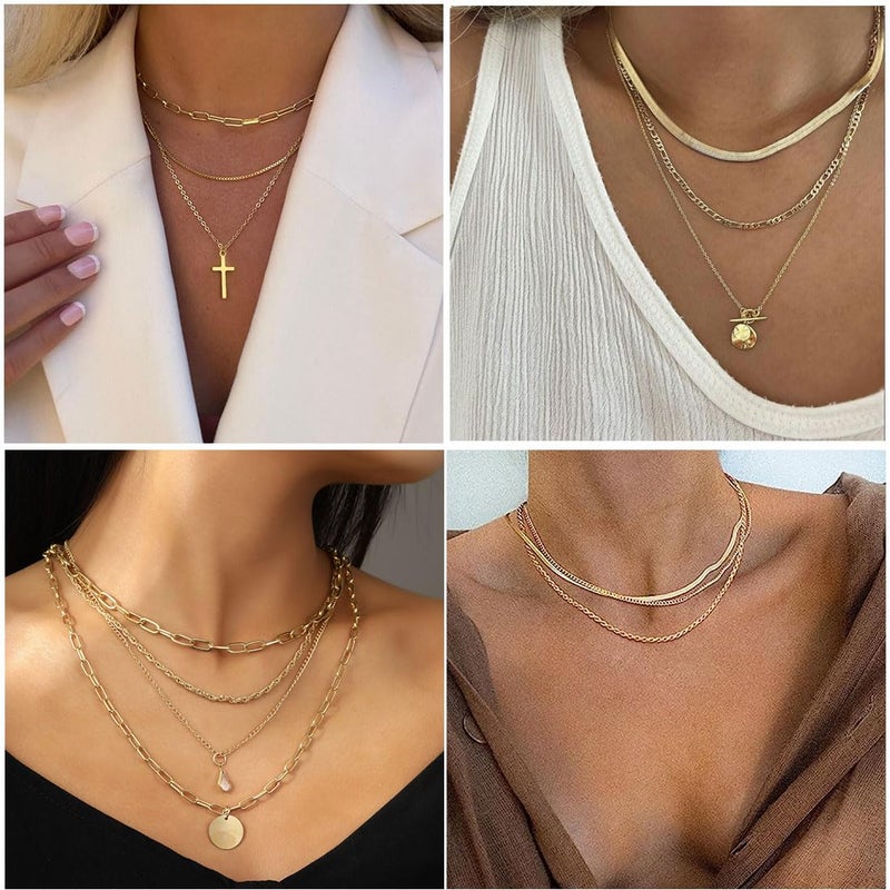 CONGYING 9pcs Gold Plated Necklaces set for Women, Gold Dainty Choker Necklace Trendy, Adjustable Layering Necklace Set for Women Gifts (lay-9gold) - Image 3