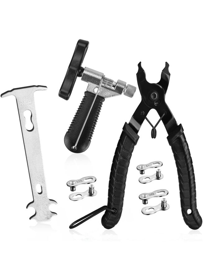 Bike Link Plier + Chain Breaker Splitter Tool + Chain Checker + 3 Pairs Bicycle Missing Links, Bike Link Opener Closer Plier Chain Cutter Connector Wear Indicator Tool(Silver)