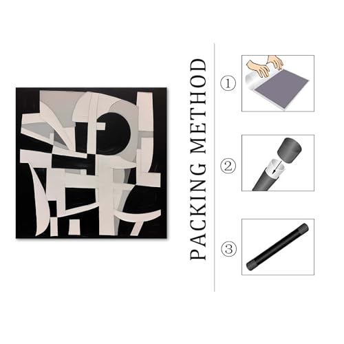 Ecyanlv Abstract Black Canvas Wall Art Gray and Beige Wall Prints Abstract Geometric Painting Wabi Sabi Texture Art Black Minimalist Poster Neutral Geometric Prints for Office 16x16inch Frameless - Image 5