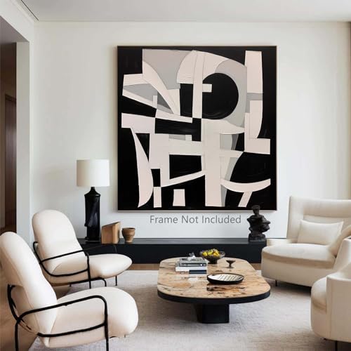 Ecyanlv Abstract Black Canvas Wall Art Gray and Beige Wall Prints Abstract Geometric Painting Wabi Sabi Texture Art Black Minimalist Poster Neutral Geometric Prints for Office 16x16inch Frameless - Image 2