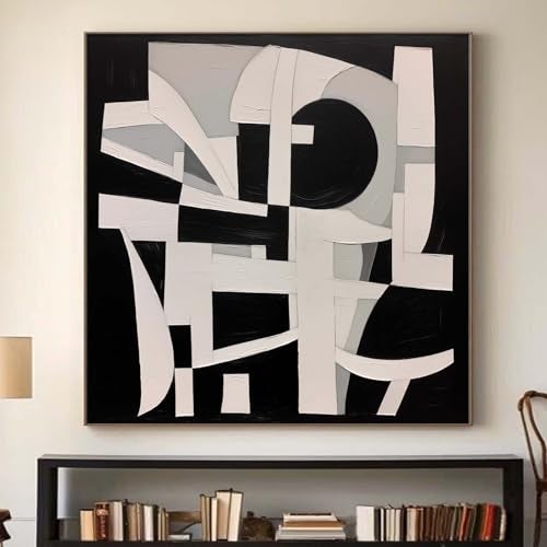 Ecyanlv Abstract Black Canvas Wall Art Gray and Beige Wall Prints Abstract Geometric Painting Wabi Sabi Texture Art Black Minimalist Poster Neutral Geometric Prints for Office 16x16inch Frameless - Image 1