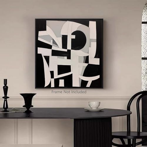 Ecyanlv Abstract Black Canvas Wall Art Gray and Beige Wall Prints Abstract Geometric Painting Wabi Sabi Texture Art Black Minimalist Poster Neutral Geometric Prints for Office 16x16inch Frameless - Image 4