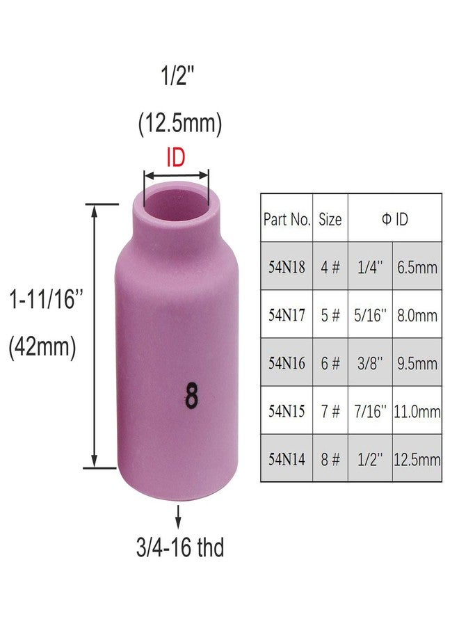 فوهات ألومينا GZTIGWELD TIG مع واقي سيراميكي 54N14#8 Φ1/2" لشعلة لحام DB PTA SR WP 17 18 26 TIG، عبوة من 10 قطع (54N14#8) - Image 2