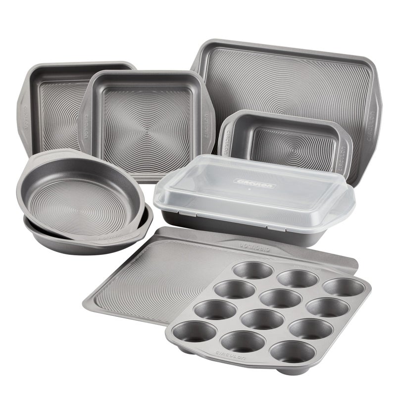 Circulon Circulon Total Nonstick Bakeware Set with Nonstick Bread Pan Cookie Sheet Baking Pan Baking Sheet Cake Pan and MuffinCupcake Pan  10 Piece Gray 