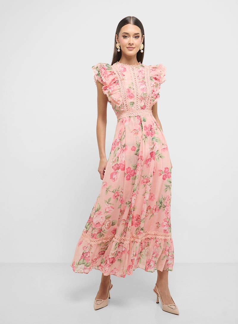 ELLA Floral Ruffle Trim Dress - Image 1