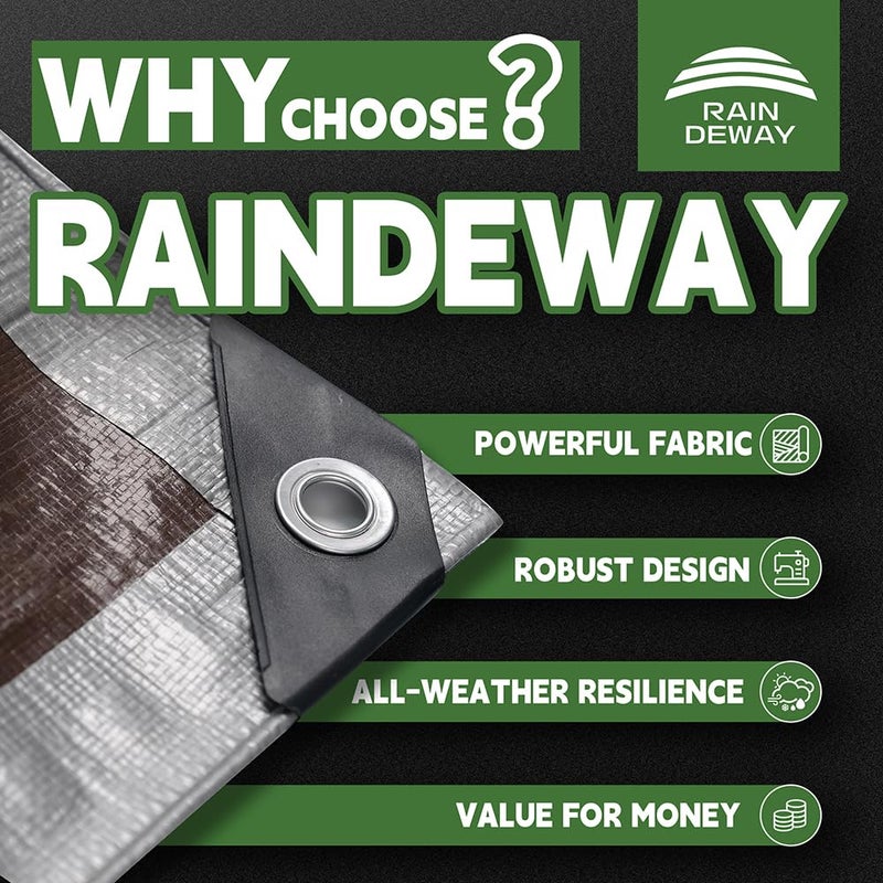 Raindeway Tarps Heavy Duty Waterproof 6X8 Feet 10Mil Thick Multipurpose Poly Small Tarp Cover With Metal Grommets And Reinforced Edges Silver/Brown Tarp - Image 2