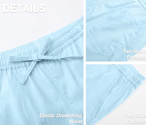 Janmid Mens Casual Linen Pants Elastic Waist Drawstring Beach Summer Pants Lightweight Linen Trousers Sky Blue S - Image 5