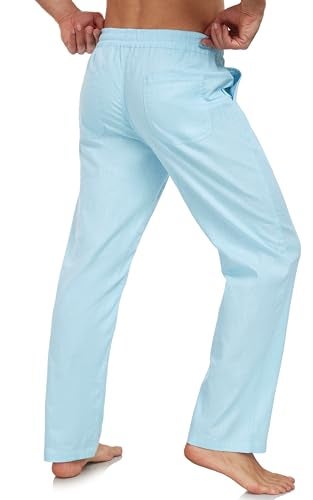 Janmid Mens Casual Linen Pants Elastic Waist Drawstring Beach Summer Pants Lightweight Linen Trousers Sky Blue S - Image 2