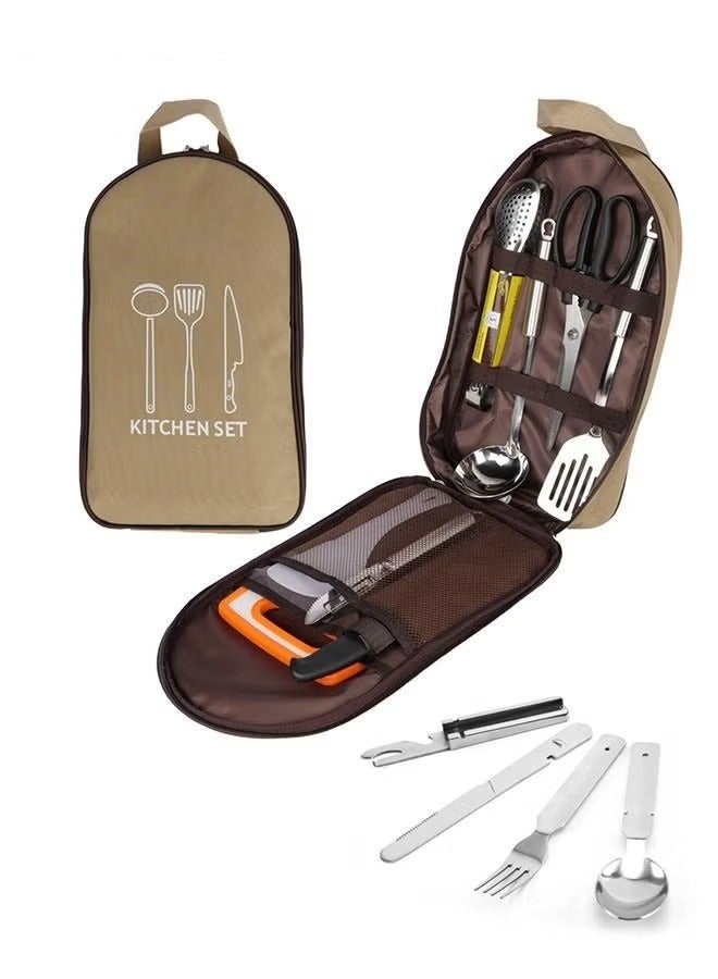 MIXDE Portable Outdoor Utensil Kitchen Set, Camp Kitchen Cooking Utensil Set, Cookware Kit and Chopping Board, Scissors & Camp Knife, Grill Supplies or Camping, Hiking, Travel - Image 1