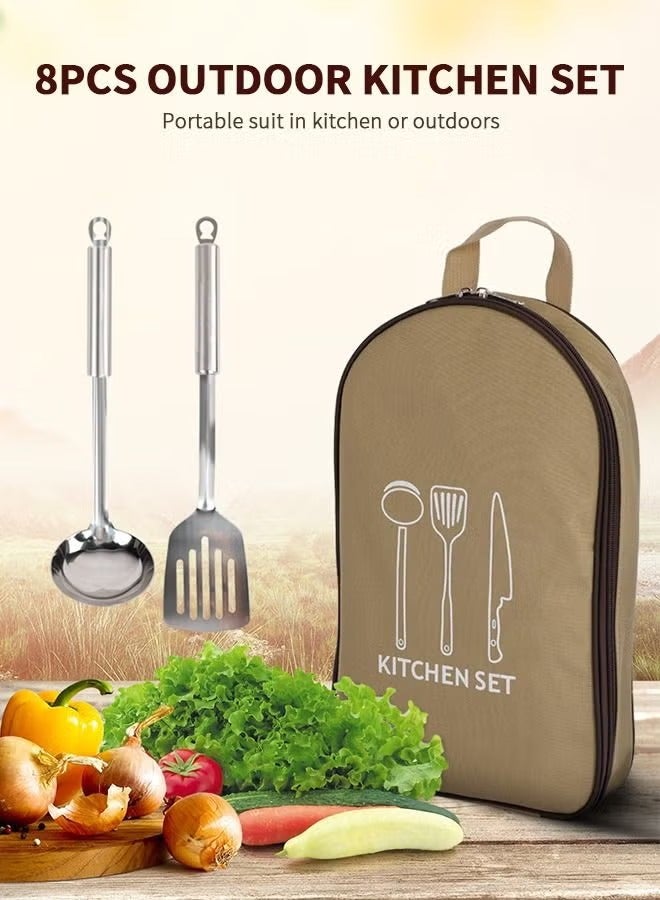 MIXDE Portable Outdoor Utensil Kitchen Set, Camp Kitchen Cooking Utensil Set, Cookware Kit and Chopping Board, Scissors & Camp Knife, Grill Supplies or Camping, Hiking, Travel - Image 5