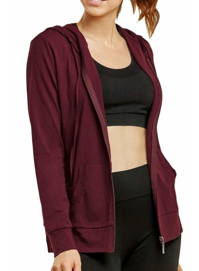 Sofra Women's Thin Cotton Zip Up Hoodie Jacket (M, Burg) Burgundy - Image 3