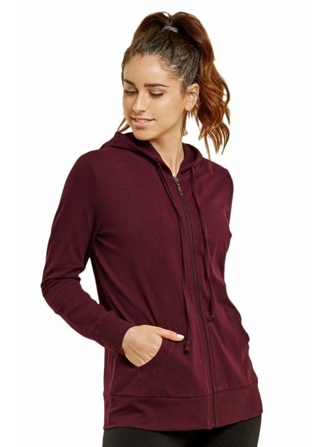 Sofra Women's Thin Cotton Zip Up Hoodie Jacket (M, Burg) Burgundy - Image 1