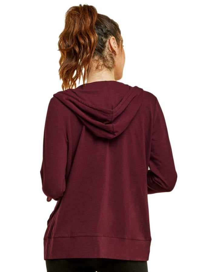 Sofra Women's Thin Cotton Zip Up Hoodie Jacket (M, Burg) Burgundy - Image 4