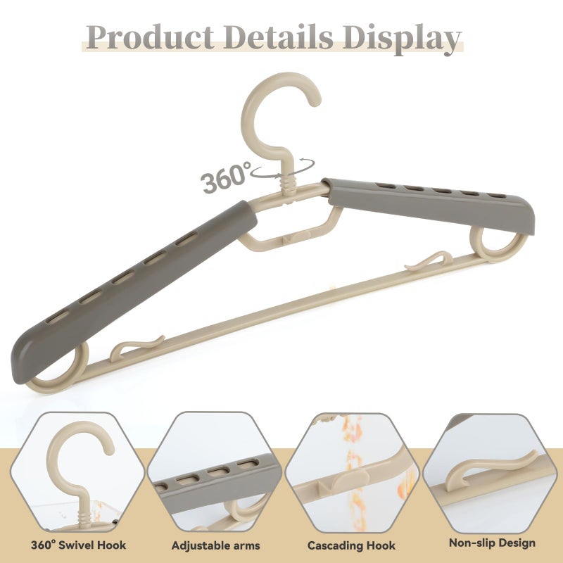 BonDream 12-Pack Heavy Duty Plastic Extra-Wide Arm 15"-23" Suits Clothes Hangers with Swivel Hooks,Perfect for Coat,Jacket,Dress,Shirt,Trousers or Closet Space Saving,Grey&Tan - Image 3