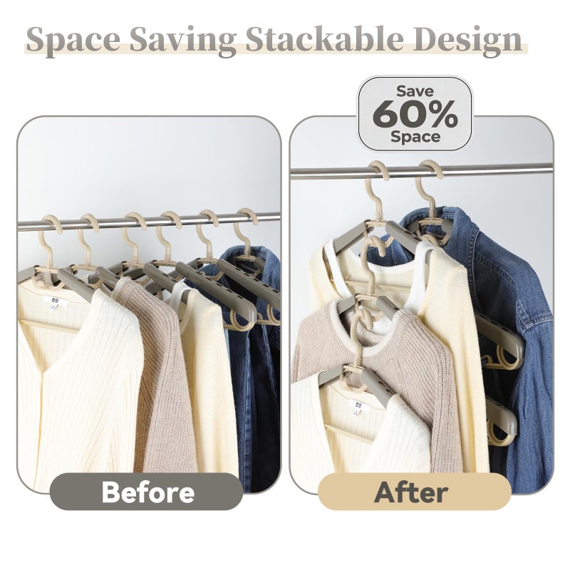 BonDream 12-Pack Heavy Duty Plastic Extra-Wide Arm 15"-23" Suits Clothes Hangers with Swivel Hooks,Perfect for Coat,Jacket,Dress,Shirt,Trousers or Closet Space Saving,Grey&Tan - Image 5
