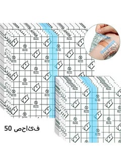 Generic 50 Pieces Shower Waterproof Patch Transparent Stretch Adhesive Bandage Waterproof Clear Adhesive Bandages Tattoo Protective Transparent Film Adhesive Bandages for Tattoos (4 x 4 Inch, 6 x 6 Inch)  - Image 1
