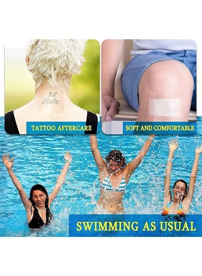 Generic - 50 Pieces Shower Waterproof Patch Transparent Stretch Adhesive Bandage Waterproof Clear Adhesive Bandages Tattoo Protective Transparent Film Adhesive Bandages for Tattoos (4 x 4 Inch, 6 x 6 Inch) - Image 1