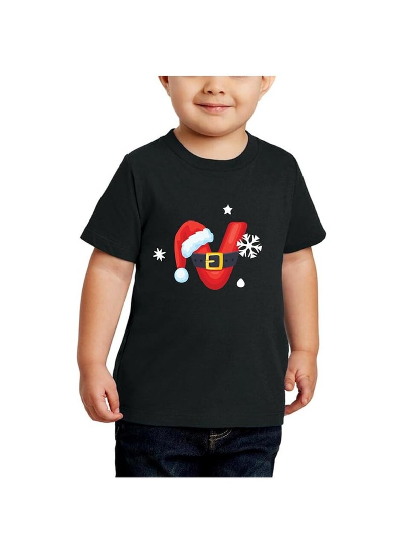PRINTSHOP4ME - Christmas Initial Letter Printed Kids T-Shirts For Boys-Fun And Festive Holiday Gift For Your Little Guy-Gifts For Friends And Family Printed Round Neck T-Shirts For Kids - Image 1